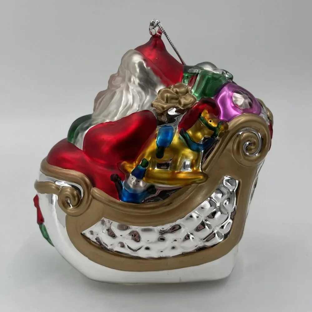 Department 56 Mercury Glass Santa In Sleigh Ornament Handpainted Vintage 1996‎